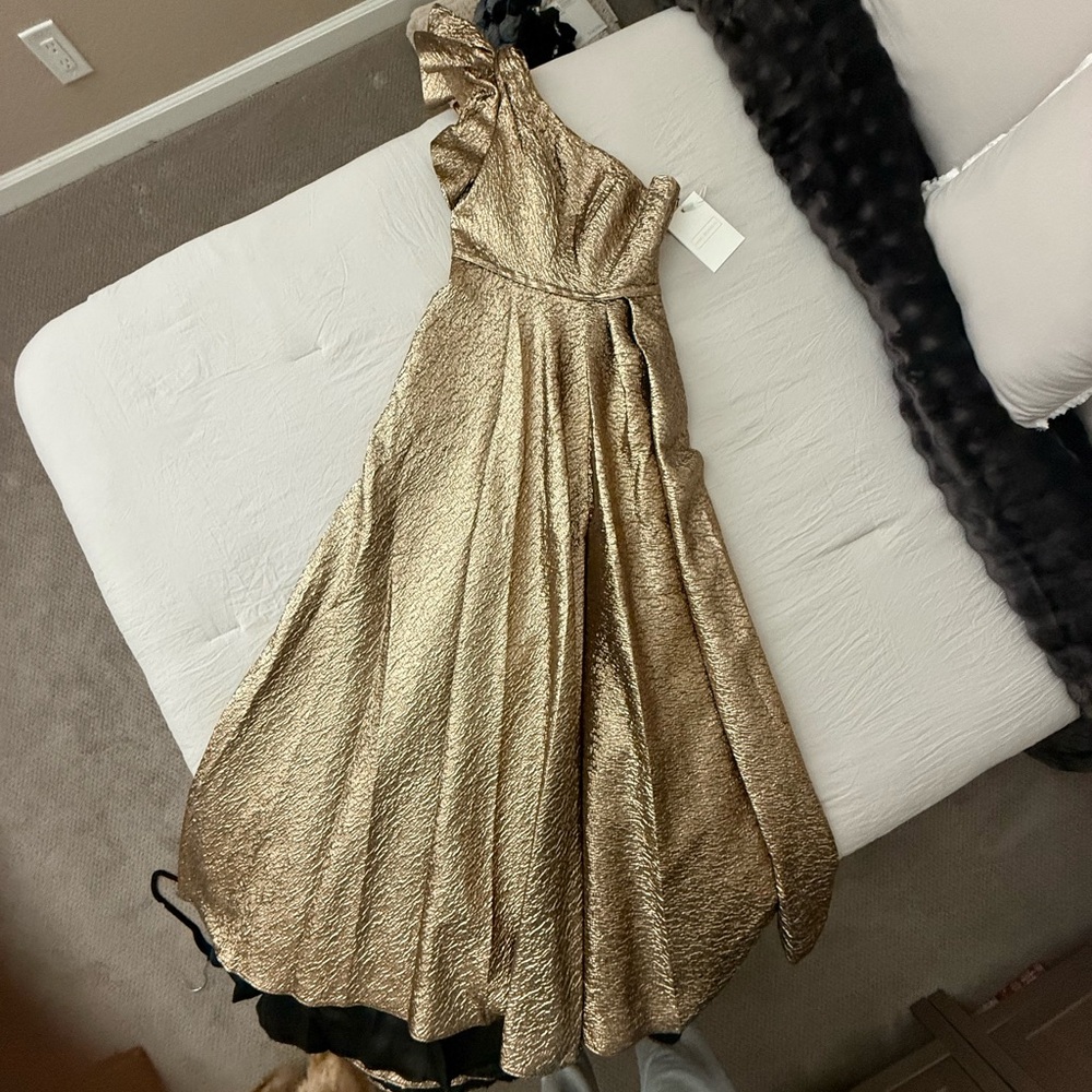 Mac Duggal Gold One Shoulder Dress - Picture 8 of 8